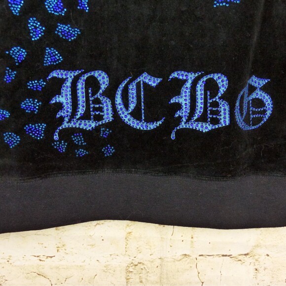 Vtg BCBGMAXAZRIA Y2K Velour Hoodie Track Jacket S Black Rhinestone Animal Spots - Picture 12 of 14